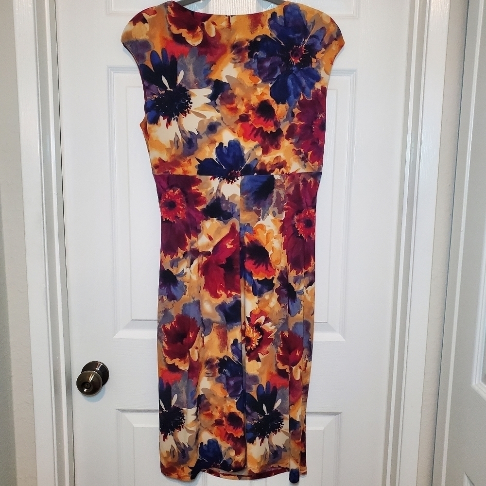 Lauren Ralph Lauren Womens 10 Floral Faux Wrap Jersey Knit Ruched Stretch  Dress - Picture 5 of 11
